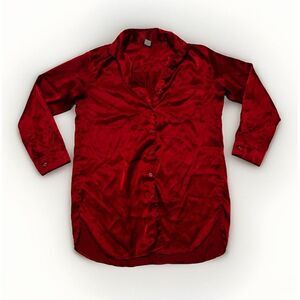 Vintage Frederick's Of‎ Hollywood Long Sleeve Night Shirt Sz S EUC Red Satin
